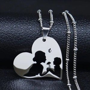 Mother Child Cutout Heart Dandelion Necklace